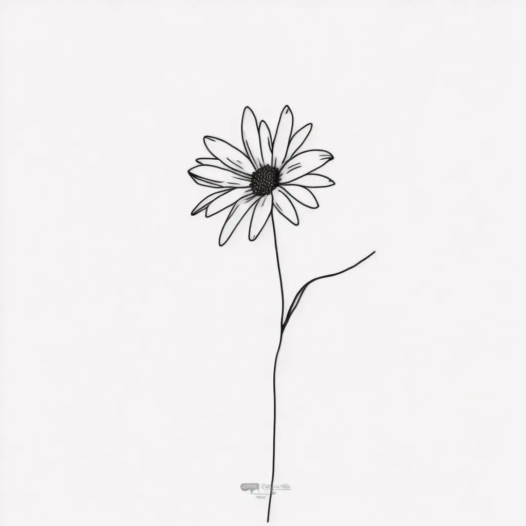 minimalist daisy tattoo design, lines, minimal, black and white, white background